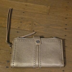 Brighton Zinc Pearl Pretty Tough Double Zip Wristlet with Stud Detailing Wallet